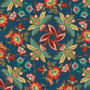 persian rotating floral multicolor on teal blue