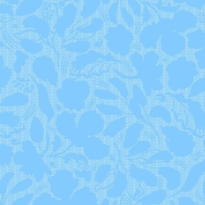 large-Monochrome Maya blue loose florals embossed on tiny chevron textured backround