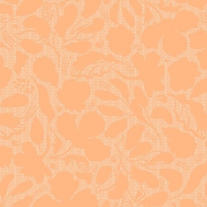 large-Monochrome peach yellow loose florals embossed on tiny chevron textured background