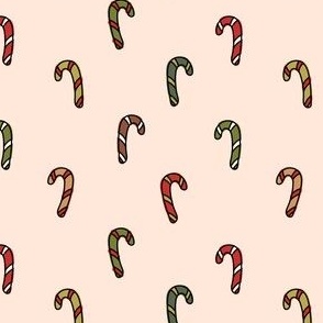 Christmas Candy Canes // Muted Red & Green on Peach // 