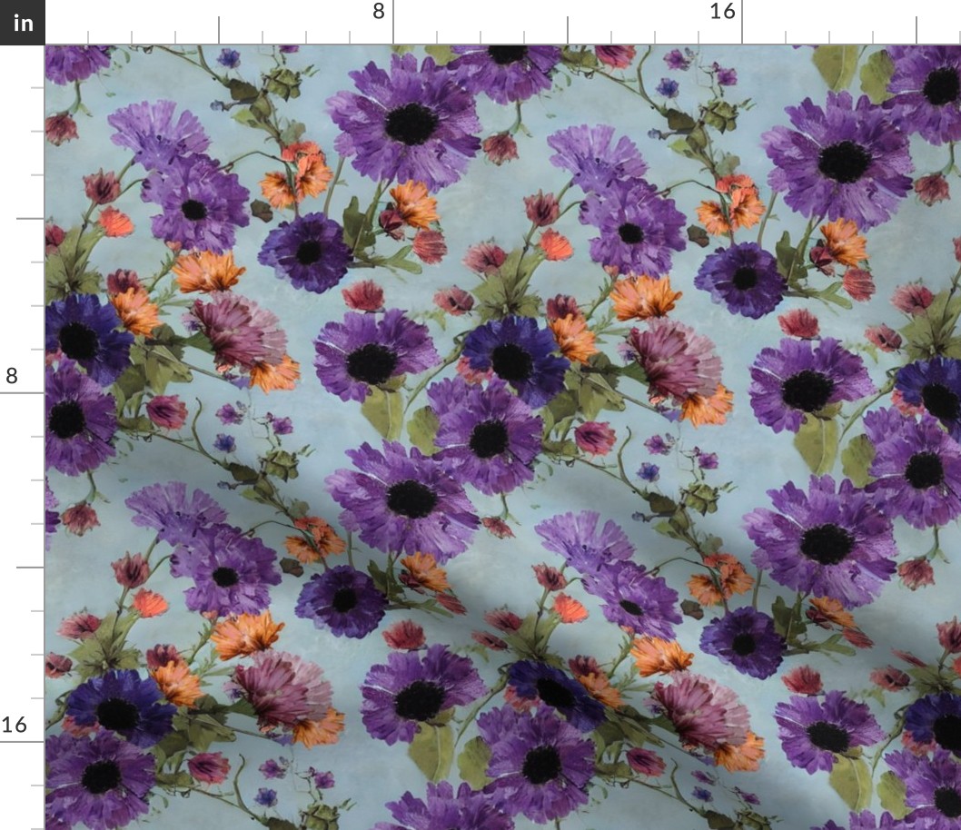 climbing felicity: moody florals, wildflowers, painterly floral, purple floral wallpaper