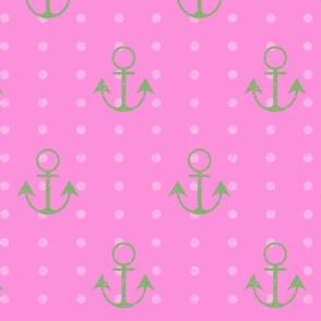 Anchor with Dots Preppy Nautical Pink and Green Large