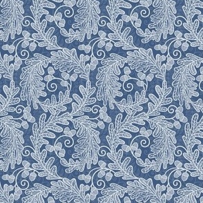 Autumnal Oak Leaves and Acorns- Victorian Fall- Thanksgiving Table Cloth-  William Morris Inspired Autumn- Arts and Crafts- Calming Blues- Monochromatic Navy Blue- Indigo Blue- Mini