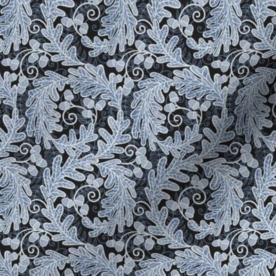 Autumnal Oak Leaves and Acorns- Victorian Fall- Thanksgiving Table Cloth-  William Morris Inspired Autumn- Arts and Crafts- Calming Blues- Moody Navy Blue on Black- Indigo Blue- Mini
