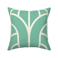 Interlocking Arches Geometric Modern Line Pattern - Teal Green and Off-White on Canvas Texture
