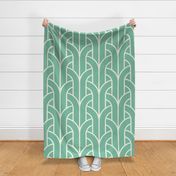 Interlocking Arches Geometric Modern Line Pattern - Teal Green and Off-White on Canvas Texture