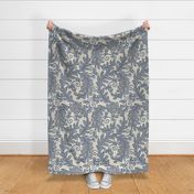 Autumnal Oak Leaves and Acorns- Victorian Fall- Thanksgiving Table Cloth- William Morris Inspired Autumn- Arts and Crafts- Navy Blue and Khaki on Beige- Neutral Nursery Wallpaper- Large