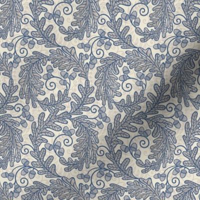 Autumnal Oak Leaves and Acorns- Victorian Fall- Thanksgiving Table Cloth- William Morris Inspired Autumn- Arts and Crafts- Navy Blue and Khaki on Beige- Neutral Nursery Wallpaper- Mini