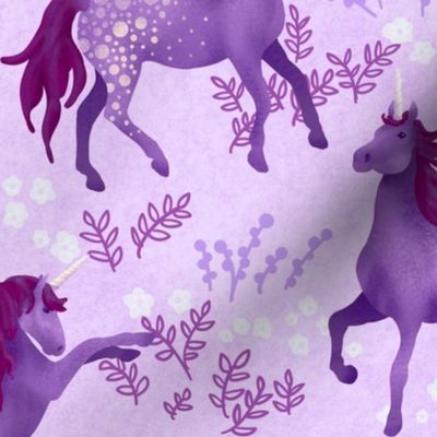 Prancing Unicorns on Light Purple (large scale)