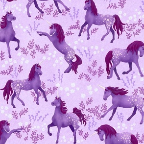 Prancing Unicorns on Light Purple (large scale)