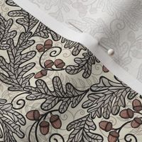 Autumnal Oak Leaves and Acorns- Victorian Fall- Thanksgiving Tablecloth- William Morris Inspired Autumn- Arts and Crafts- Black Khaki and Terracotta on Beige- Classic Neutral Wallpaper- Mini