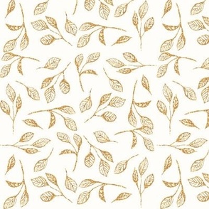 6" Leaf Foliage Line Art in Off White and Gold by Audrey Jeanne