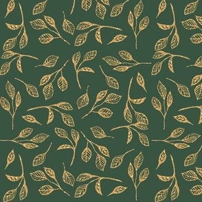 6" Leaf Foliage Line Art in Forest Green and Gold by Audrey Jeanne