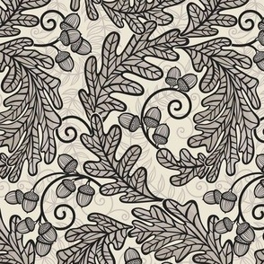 Autumnal Oak Leaves and Acorns- Victorian Fall- Thanksgiving Tablecloth- William Morris Inspired Autumn- Arts and Crafts- Black on Beige- Classic Neutral Wallpaper- Small