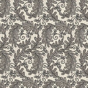 Autumnal Oak Leaves and Acorns- Victorian Fall- Thanksgiving Tablecloth- William Morris Inspired Autumn- Arts and Crafts- Black on Beige- Classic Neutral Wallpaper- Mini