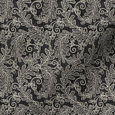 Autumnal Oak Leaves and Acorns- Victorian Fall- Thanksgiving Tablecloth- William Morris Inspired Autumn- Arts and Crafts- Moody Off White on Black- Black and White- Mini
