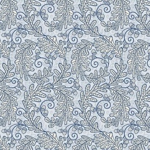 Autumnal Oak Leaves and Acorns- Victorian Fall- Thanksgiving Tablecloth- William Morris Inspired Autumn- Arts and Crafts- Navy Blue and Beige on Light Blue- Monochromatic Blue Nursery Wallpaper- Mini