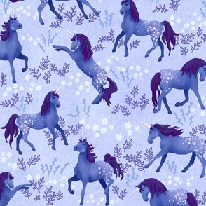 Prancing Unicorns on Light Blue (large scale)