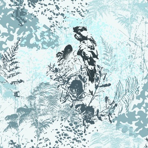Modern Botanical Abstract, Blue & White Birds and Ferns, Coastal, Bedding, Jumbo