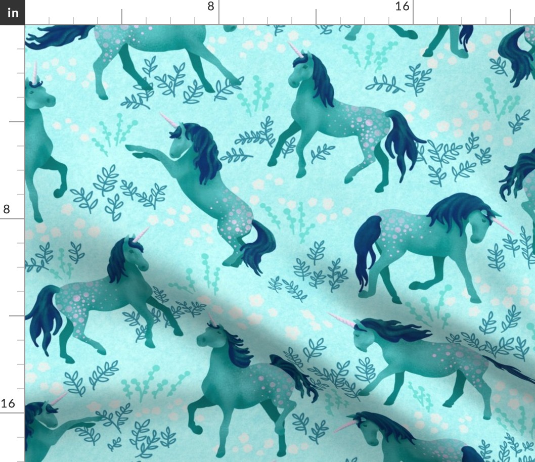 Prancing Unicorns on Teal (large scale)