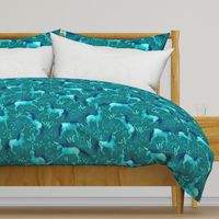 Prancing Unicorns on Dark Teal (large scale)