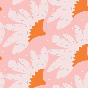 Pastel pink abstract floral - Large, pink and orange, modern retro floral