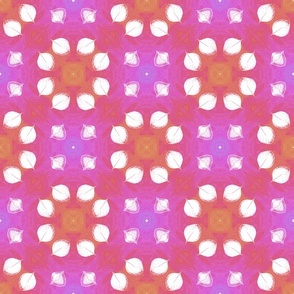 White leafy pattern on pink and orange background 