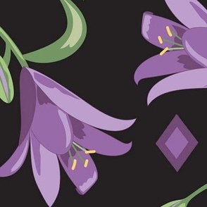 Lilies Purple on Black Extra Large 24"