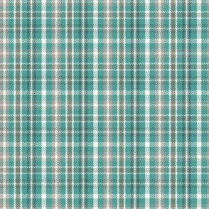 Mini small scale elegant classic twill weave plaid in  aquamarine turquoise and tobacco taupes, for traditional cabin style xmas table linen, curtains, wallpaper, loungewear, pajamas, kids apparel.