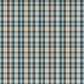 Mini small scale elegant classic twill weave plaid in  cool white, aquamarine turquoise and tobacco taupes, for traditional cabin style xmas table linen, curtains, wallpaper, loungewear, Christmas pajamas, kids apparel.