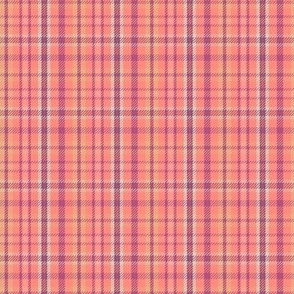 $ Mini small scale elegant classic twill weave plaid in warm purple, coral and mustard, for traditional cabin style xmas table linen, curtains, wallpaper, loungewear, Christmas pajamas, kids apparel.