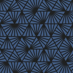 Early Dusk, black on blue (Medium) – geometric triangles and textural lines