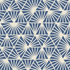 Early Dusk, cream on blue (Medium) – geometric triangles and textural lines