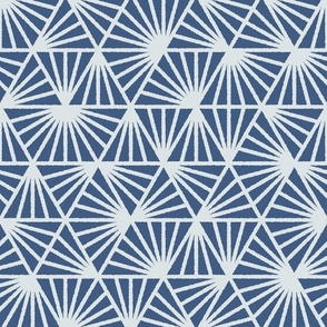 Early Dusk, eggshell on blue (Medium) – geometric triangles and textural lines