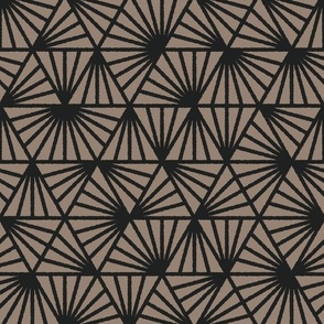 Early Dusk, black on taupe (Medium) – geometric triangles and textural lines