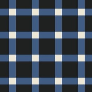 Windowpane Check, blue and cream on black (Medium) – checkerboard lines and squares