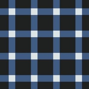 Windowpane Check, blue and eggshell on black (Medium) – checkerboard lines and squares