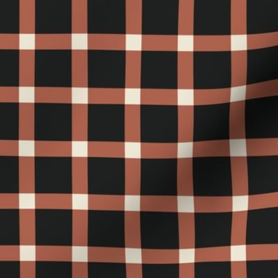 Windowpane Check, brown and cream on black (Medium) – checkerboard lines and squares