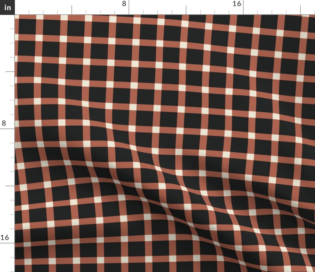 Windowpane Check, brown and cream on black (Medium) – checkerboard lines and squares