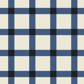 Windowpane Check, blue and black on cream (Medium) – checkerboard lines and squares