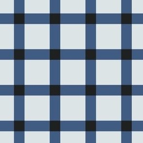 Windowpane Check, blue and black on eggshell (Medium) – checkerboard lines and squares