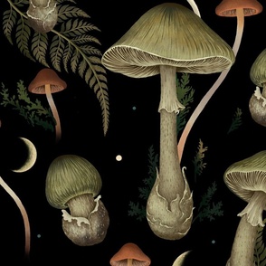 Death Cap - Mystic Poisonous Mushrooms with Enchanted Fern and Moonlit