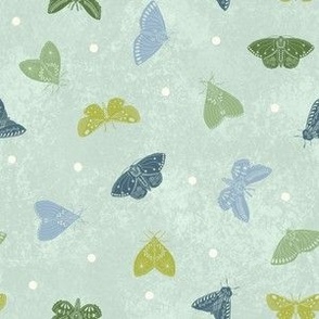 Folk Art Moths on Mint Green