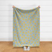 Cute smiley lemons on steel blue / slate blue linen texture - large