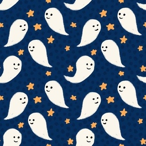 Cute Halloween Ghosts on Blue Background 