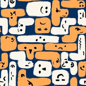 Funny Tetris Monsters in White Blue Orange