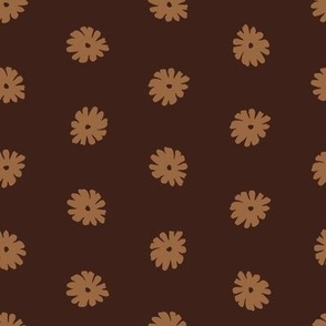 light copper flowers polka dots on dark oak brown