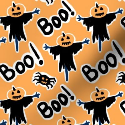 Halloween Scarecrow Boo Print in Orange & Black