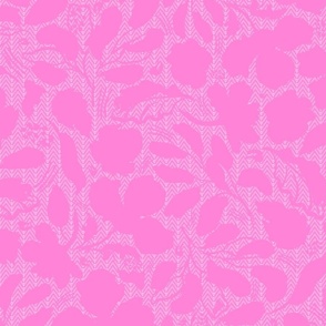 large-Monochrome retro pink loose florals embossed on tiny chevron textured backround