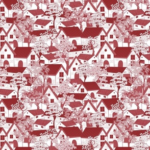 French Country Houses Red Medium scale 12''